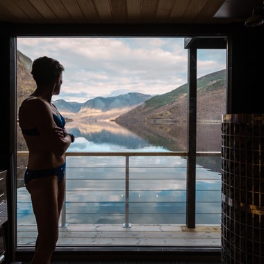 View from the Fjord sauna in Flåm , NOrway