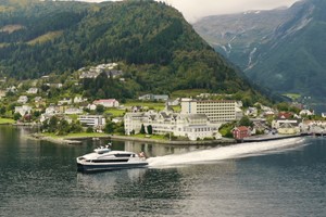 The express boat passing by Balestrand - Sognefjord in a nutshell  - Norway