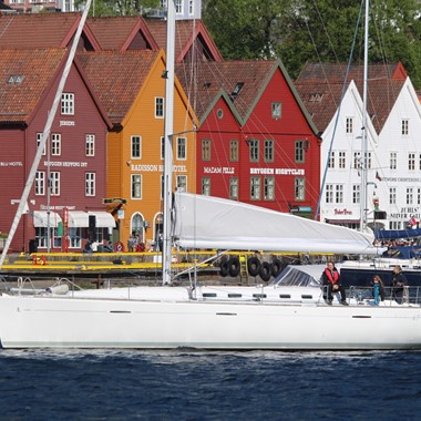 Sailing past Bryggen in Bergen - Sailboat cruise in Bergen - Norway