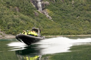 Speedy ride on the fjord - RIB boat on Hardangerfjorden from Eidfjord, Norway